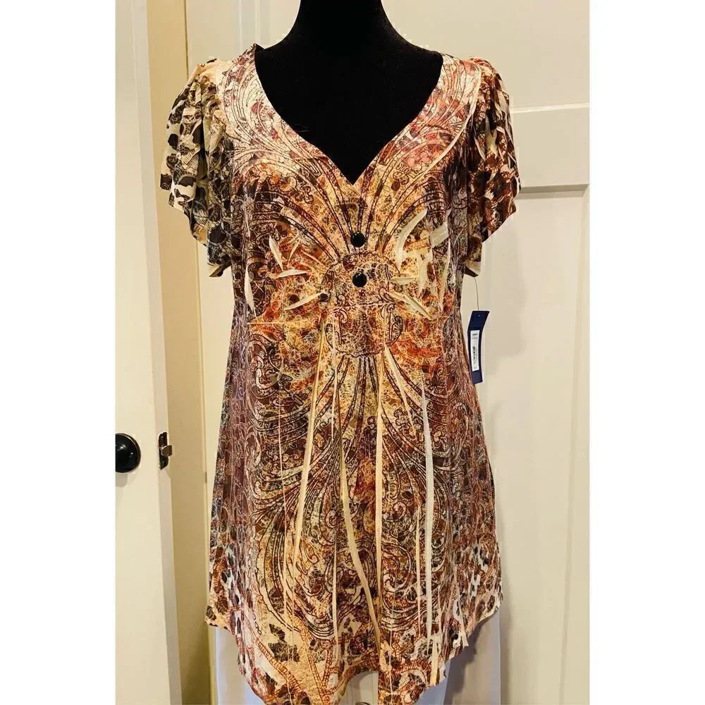 Apt. 9 Women's X Large V Neck Short Sleeve Blouse Jungle Print - New with Tags